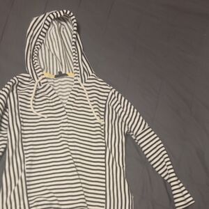 Jane Delancey Striped Hooded Pullover - Black and White